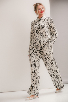 Летний блузон и широкие брюки из вискозы Ma Vie М-668 молочно-черный - фото 2