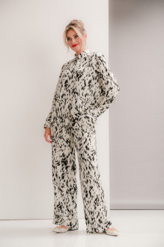 Летний блузон и широкие брюки из вискозы Ma Vie М-668 молочно-черный - фото 1