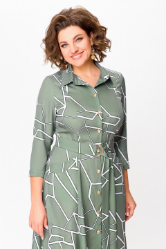 Платье А-силуэта из вискозы с декоративными пуговицами Swallow 784.1 шалфей/принт"белая_геометрия" - фото 5
