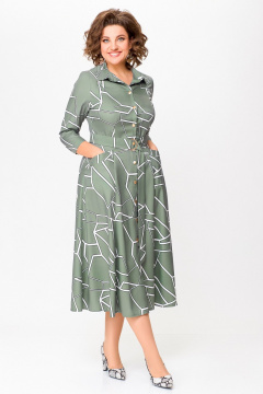 Платье А-силуэта из вискозы с декоративными пуговицами Swallow 784.1 шалфей/принт"белая_геометрия" - фото 4