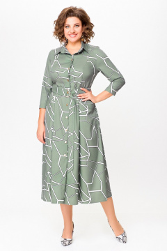 Платье А-силуэта из вискозы с декоративными пуговицами Swallow 784.1 шалфей/принт"белая_геометрия" - фото 1