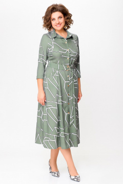Платье А-силуэта из вискозы с декоративными пуговицами Swallow 784.1 шалфей/принт"белая_геометрия" - фото 2