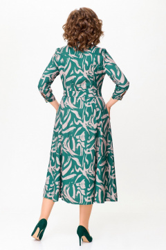 Платье из вискозы с поясом и кокетками Swallow 784.2 изумруд/принт"бежевая_абстракция" - фото 5