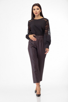 Демисезонная кружевная блуза из ткани и кружева Anelli 845 черный - фото 1