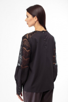 Демисезонная кружевная блуза из ткани и кружева Anelli 845 черный - фото 5