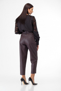 Демисезонная кружевная блуза из ткани и кружева Anelli 845 черный - фото 4