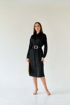 Платье-рубашка миди с разрезами и поясом из текстиля Мастер Мод 683а черный - фото 5