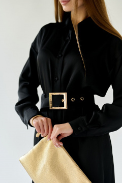 Платье-рубашка миди с разрезами и поясом из текстиля Мастер Мод 683а черный - фото 3