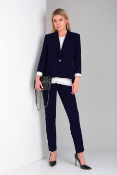 Деловой костюм из текстиля с эффектной спинкой и юбкой DOGGI 2904/1 синий - фото 1