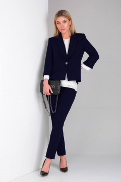 Деловой костюм из текстиля с эффектной спинкой и юбкой DOGGI 2904/1 синий - фото 2