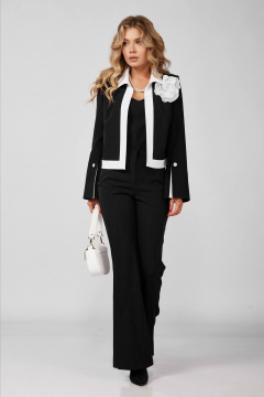 Элегантный костюм тройка из стрейчевой ткани для важных встреч DOGGI 2921 черный - фото 1