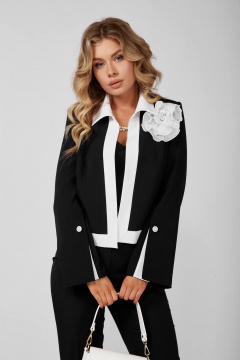 Элегантный костюм тройка из стрейчевой ткани для важных встреч DOGGI 2921 черный - фото 5