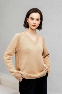 Джемпер вязаный с короткими рукавами и V-образным вырезом Romgil РВ0016-ХЛ2 соломенный - фото 1