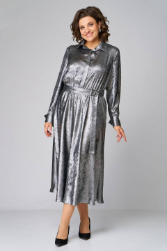 Нарядное платье из ткани с блестящим эффектом и отрезным силуэтом Koketka i K 1192 серебро - фото 4