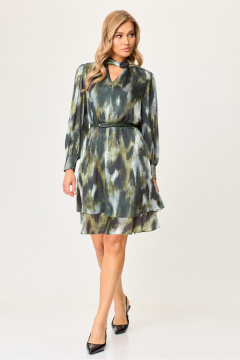 Платье двухъярусное шифоновое с сборками и стойкой Laikony L-212 малахит_ новый - фото 1