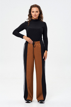 Демисезонные широкие брюки с высокой посадкой из текстиля Liona Style 915 корица - фото 3