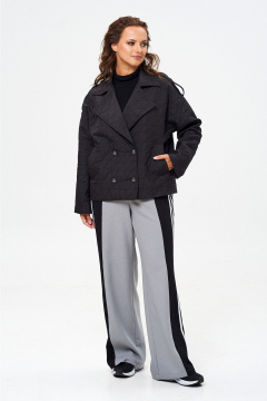 Брюки и жакет из текстиля с отделочной тесьмой, демисезон Liona Style 916 черный-серый - фото 1