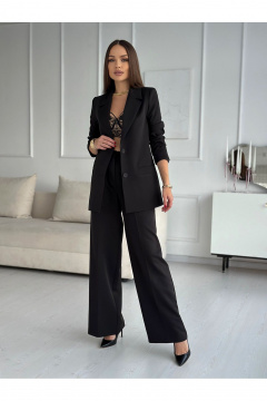Деловой костюм: палаццо брюки и жакет из текстиля, демисезон Dilana VIP 2024 черный - фото 4