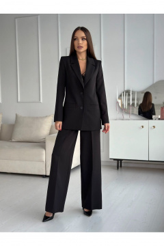 Деловой костюм: палаццо брюки и жакет из текстиля, демисезон Dilana VIP 2024 черный - фото 3