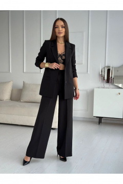 Деловой костюм: палаццо брюки и жакет из текстиля, демисезон Dilana VIP 2024 черный - фото 1