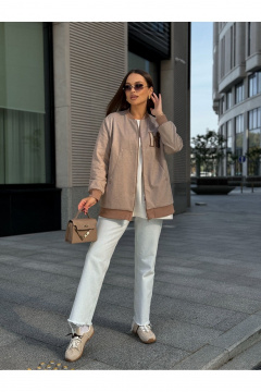 Легкий бежевый бомбер из вискозы и пальтовой ткани Dilana VIP 2076 бежевый - фото 1