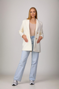 Пальтовый жакет «под каракуль» с прорезными карманами Rosheli 838/1 молочный - фото 1