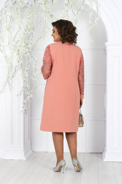 Нарядный комплект платье с кружевным кардиганом розовый Ninele 5988 коралловый - фото 3