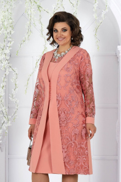Нарядный комплект платье с кружевным кардиганом розовый Ninele 5988 коралловый - фото 2