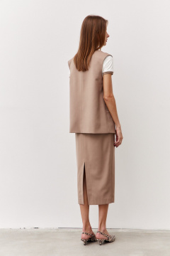 Классическая юбка-карандаш из костюмной ткани Luitui R2072 бежевый - фото 4