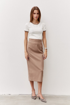 Классическая юбка-карандаш из костюмной ткани Luitui R2072 бежевый - фото 2