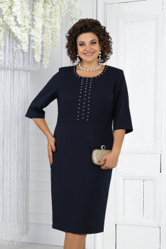 Классический костюм жакет и платье из костюмной ткани-синий Ninele 7469 синий - фото 3