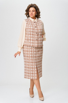 Деловой комплект из текстиля и трикотажа с юбкой-карандаш ANASTASIA MAK 1216 бежевый - фото 1