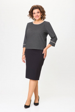 Костюм из трикотажа блуза и юбка с бусинами и тесьмой Solomeya Lux 949А - фото 1