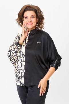 Блуза летучая мышь из комбинированных тканей с украшением Solomeya Lux 968С - фото 3