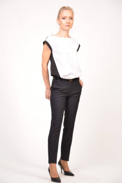 Зауженные женские брюки классического кроя из текстиля с ремнем Domna 12068.170 темно-синий - фото 1