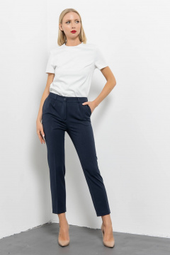 Зауженные брюки из текстиля с высокой талией и кожаным лампасом Domna 12104.170 темно-синий - фото 4