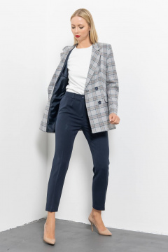 Зауженные брюки из текстиля с высокой талией и кожаным лампасом Domna 12104.170 темно-синий - фото 3