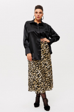 Юбка миди с оригинальным кройом из атласа с потайной молнией Anelli 1291 дикий_лео - фото 2