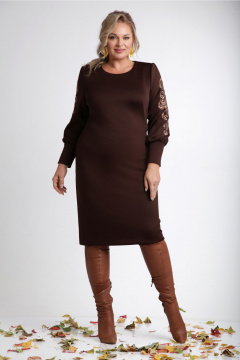 Платье из трикотажа с декоративной вышивкой и фигурными вытачками Vilena 1006 шоколад - фото 1