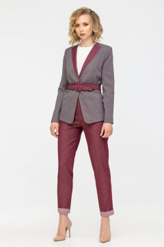 Красный костюм из текстиля с вариациями фактур Domna 16068 бордо - фото 3