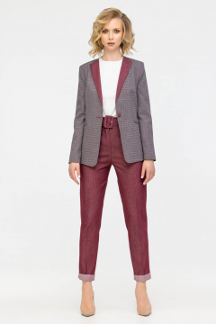 Красный костюм из текстиля с вариациями фактур Domna 16068 бордо - фото 1