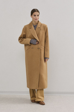Пальто из пальтовой ткани с прорезными карманами и шлицей DAVA 7001 кэмел - фото 1