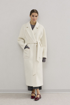 Модное женское пальто двубортное из шерсти DAVA 7002 молочный - фото 5