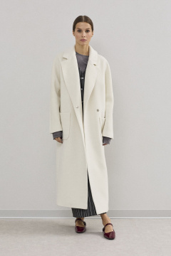 Модное женское пальто двубортное из шерсти DAVA 7002 молочный - фото 1