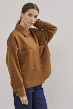 Полупальто из пальтовой ткани и шерсти с накладными карманами DAVA 7003 кэмел - фото 5