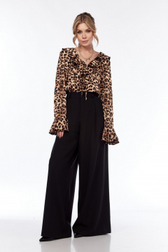 Блуза и брюки палаццо прямого силуэта для ежедневного стиля LadisLine 1537 леопард+черный - фото 4