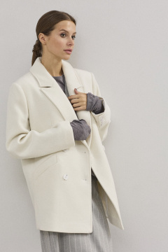 Пальто двубортное молочное из пальтовой ткани с карманами DAVA 7005 молочный - фото 5