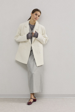 Пальто двубортное молочное из пальтовой ткани с карманами DAVA 7005 молочный - фото 3