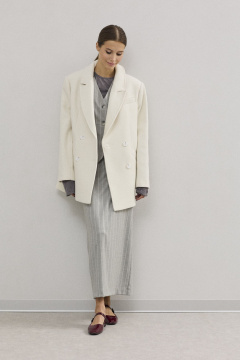 Пальто двубортное молочное из пальтовой ткани с карманами DAVA 7005 молочный - фото 1