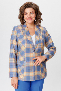 Жакет удлиненный из экокожи голубой для делового стиля БелЭльСтиль 412-3_03_22 голубая_клетка - фото 2